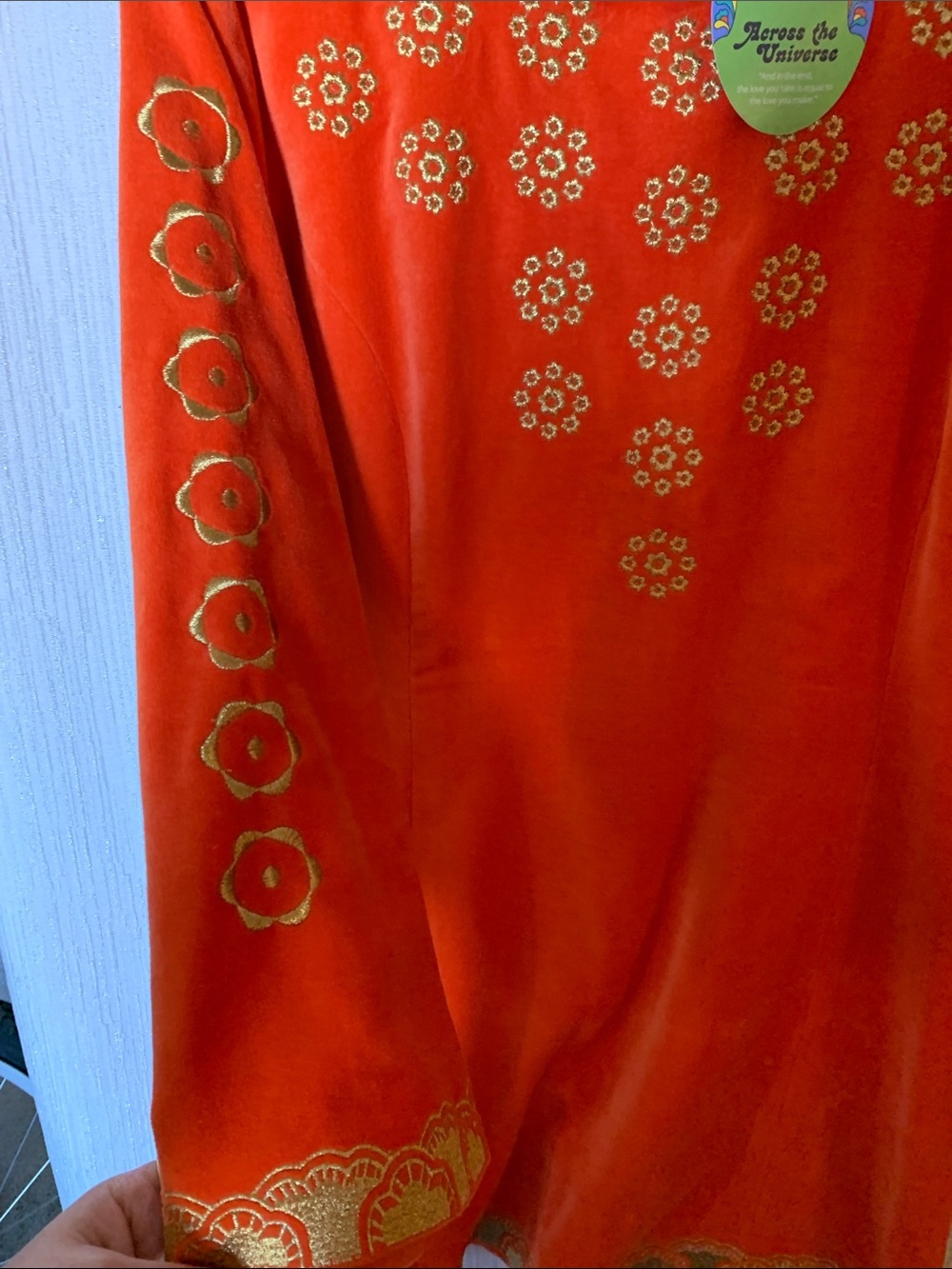 Hippie Shake- Vibrant Orange Velvet Tunic with Gold Embroidery - Picture 4 of 5